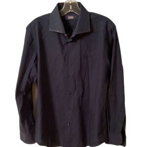 CAVALLI CLASS BY ROBERTO CAVALLI MENS 41 16 NAVY BLUE LONG SLEEVE DRESS SHIRT